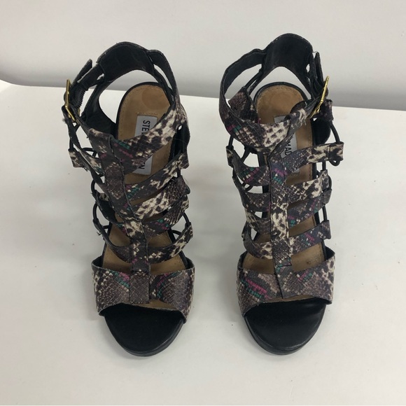 STEVE MADDEN CAGE HEELS SNAKE SKIN UPPER LEATHER 5 INCHES HIGH MULTICOLOURED - Picture 5 of 8